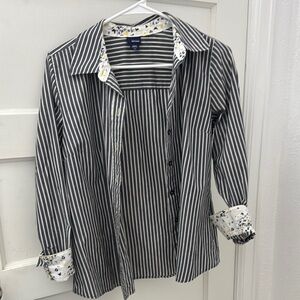 Basic Editions Black and White Striped Button Down Shirt